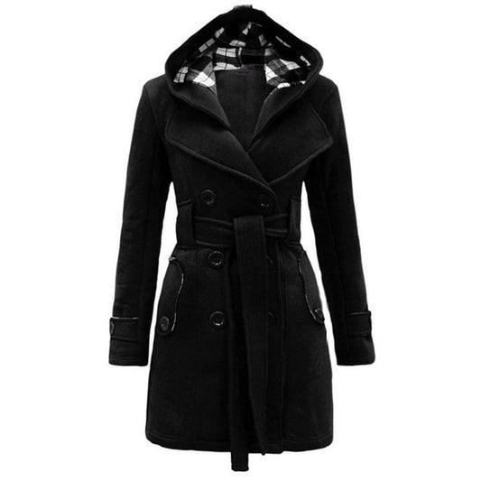 Women's Faux Fur Trench Coats Double-Breasted Lapel Jackets Outwear Winter Warm Long Sleeve Hoodie Jackets