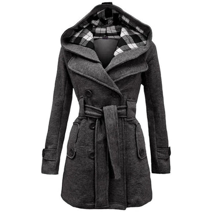 Women's Faux Fur Trench Coats Double-Breasted Lapel Jackets Outwear Winter Warm Long Sleeve Hoodie Jackets