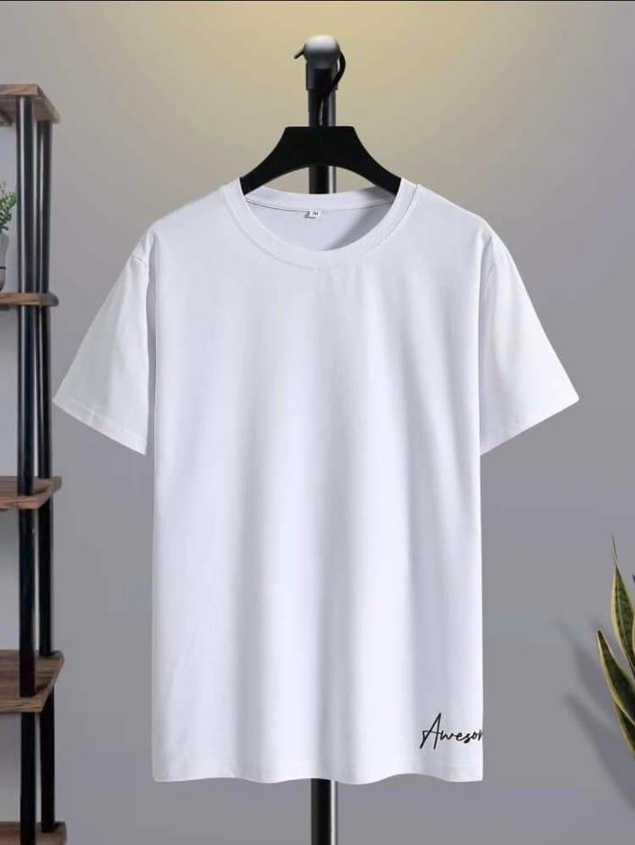 Men's White Polyester Plain T-Shirt