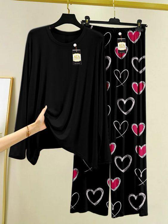 Sleepwear With Heart Prinred Trouser