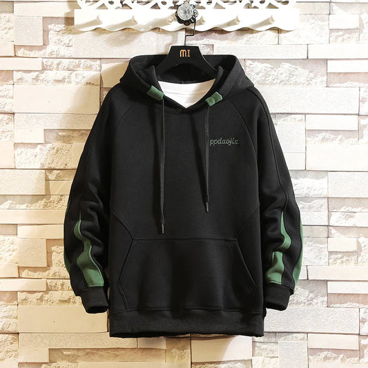 Green Stripped Sleeves Hoodie