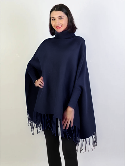 Women's Warm Shawl Poncho Sweater Cloak Tassels Elegant