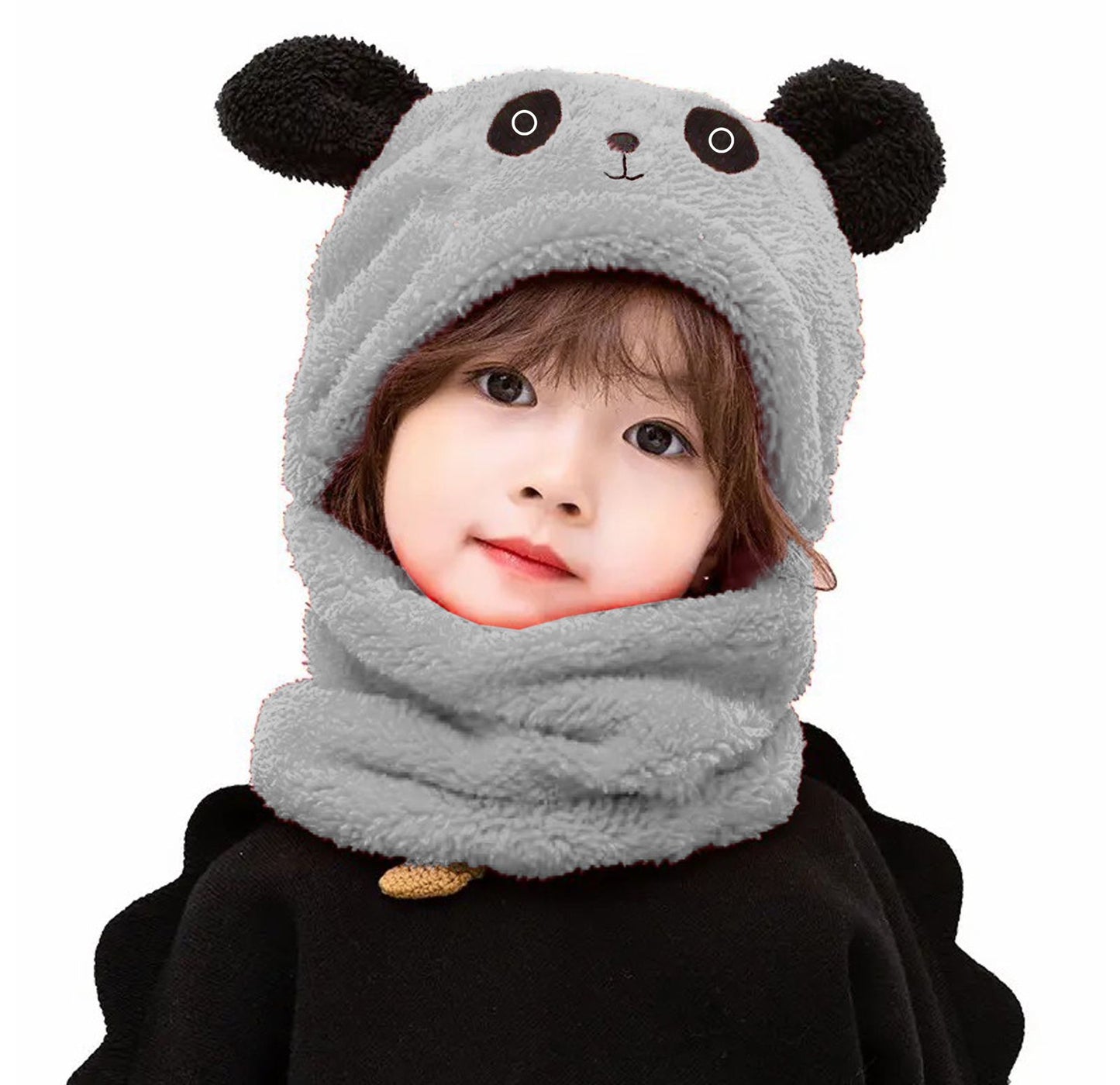 Kids Beanie Wool Cap With Neck Warmer - Panda Baby