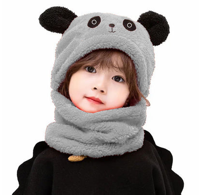 Kids Beanie Wool Cap With Neck Warmer - Panda Baby