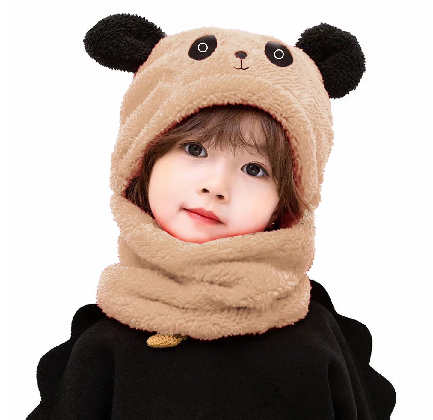 Kids Beanie Wool Cap With Neck Warmer - Panda Baby