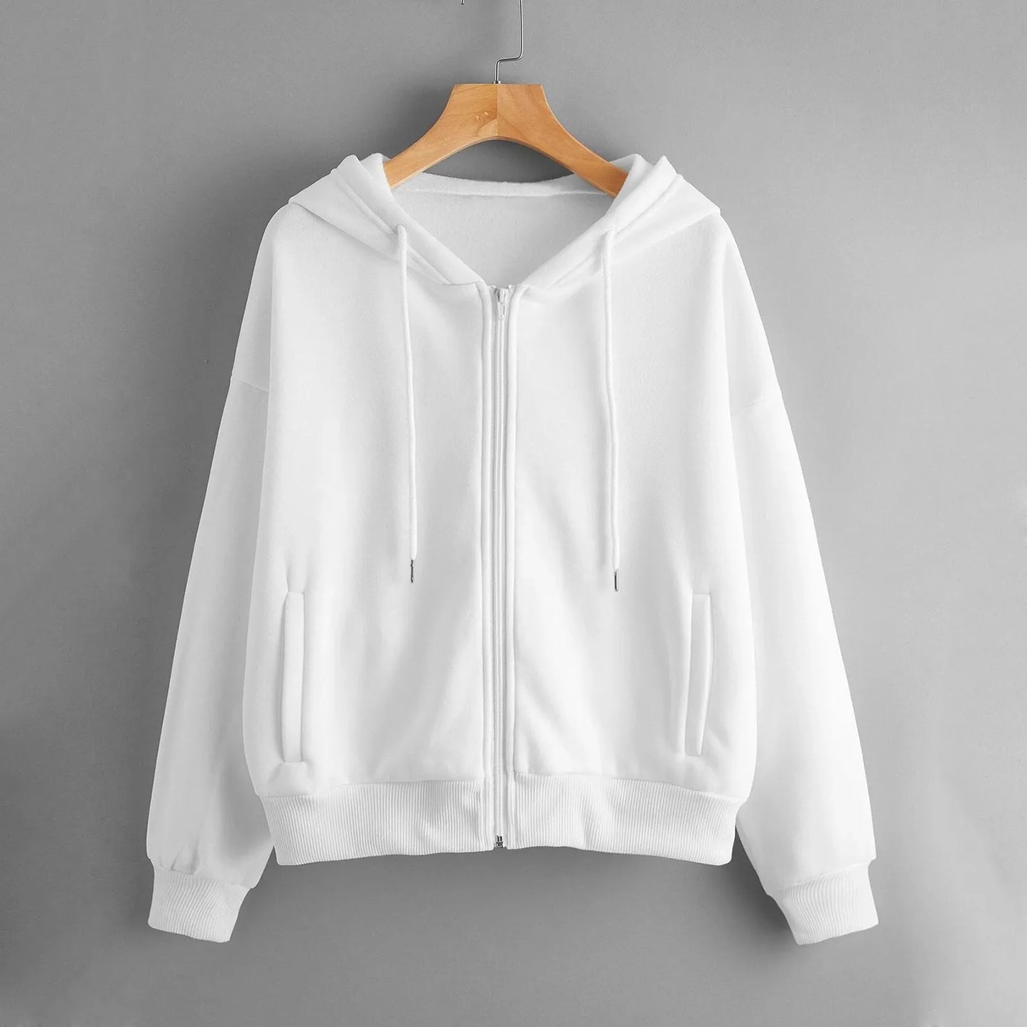 Stylish Plain Zip-Up Hoodie for Women