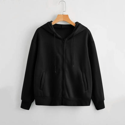 Stylish Plain Zip-Up Hoodie for Women