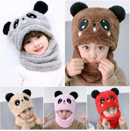 Kids Beanie Wool Cap With Neck Warmer - Panda Baby