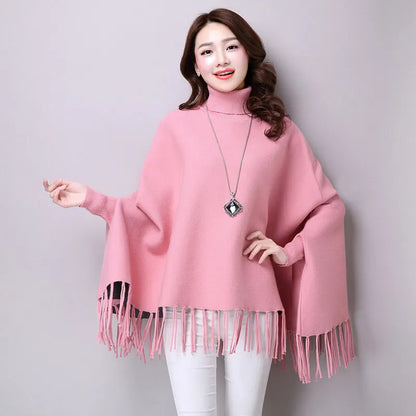 Women's Warm Shawl Poncho Sweater Cloak Tassels Elegant