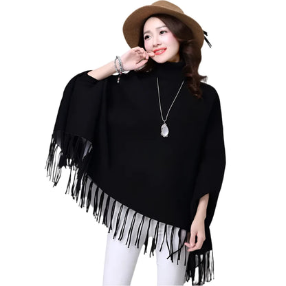 Women's Warm Shawl Poncho Sweater Cloak Tassels Elegant