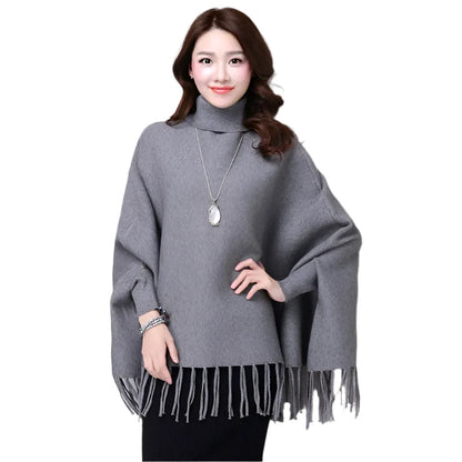 Women's Warm Shawl Poncho Sweater Cloak Tassels Elegant